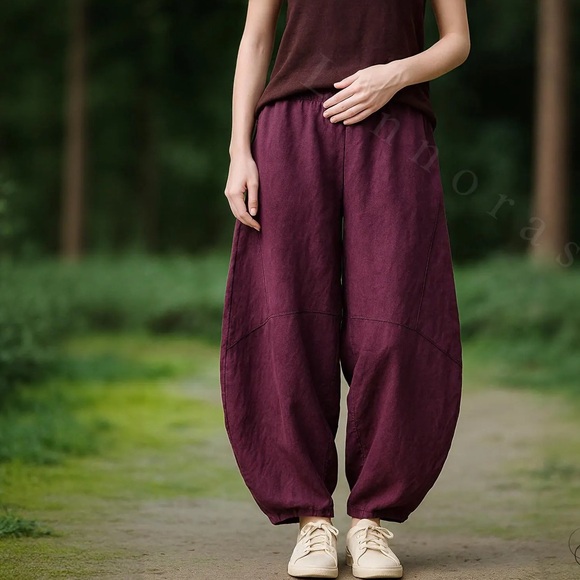 Ixchel Pants - Ixchel Bohemian Guatemalan Burgundy Harem Pants in 100% Cotton